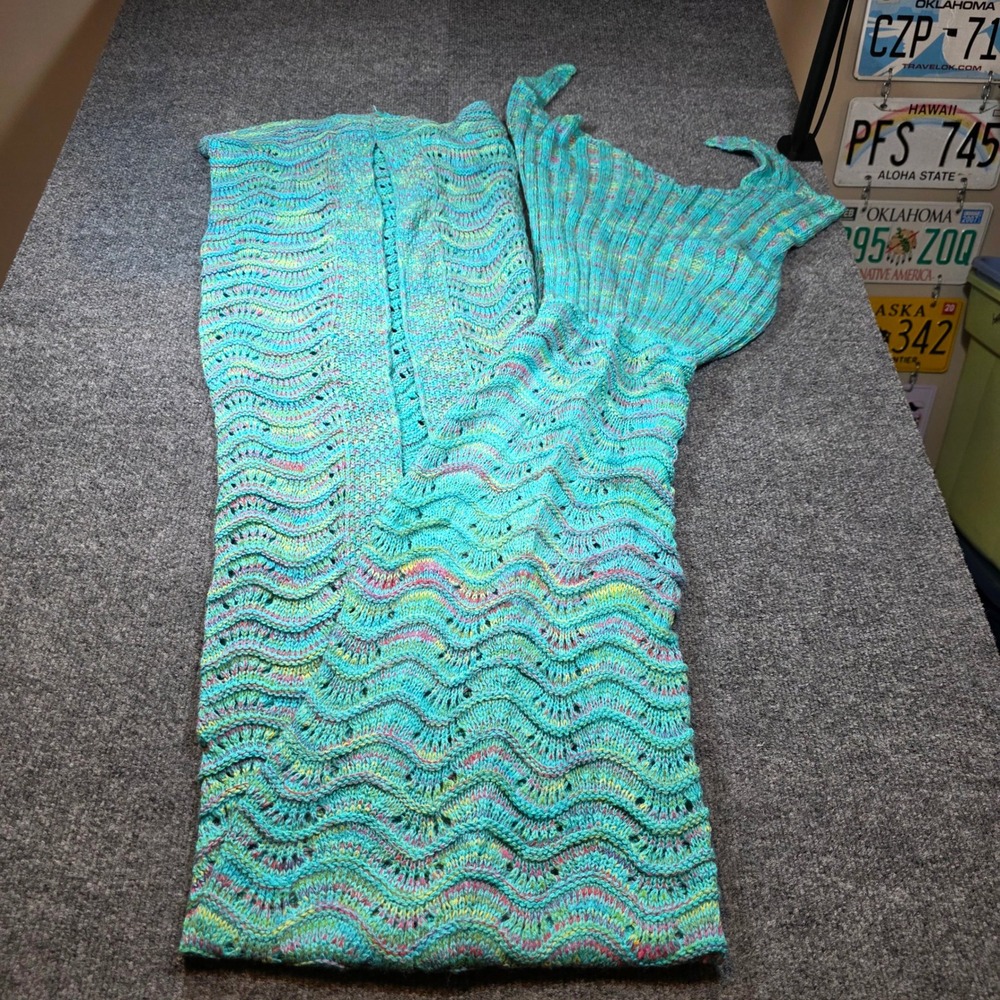 Mermaid‎ Tail Blanket Knit Crochet Turquoise Wave Pattern Cocoon Throw Afghan - Picture 10 of 10
